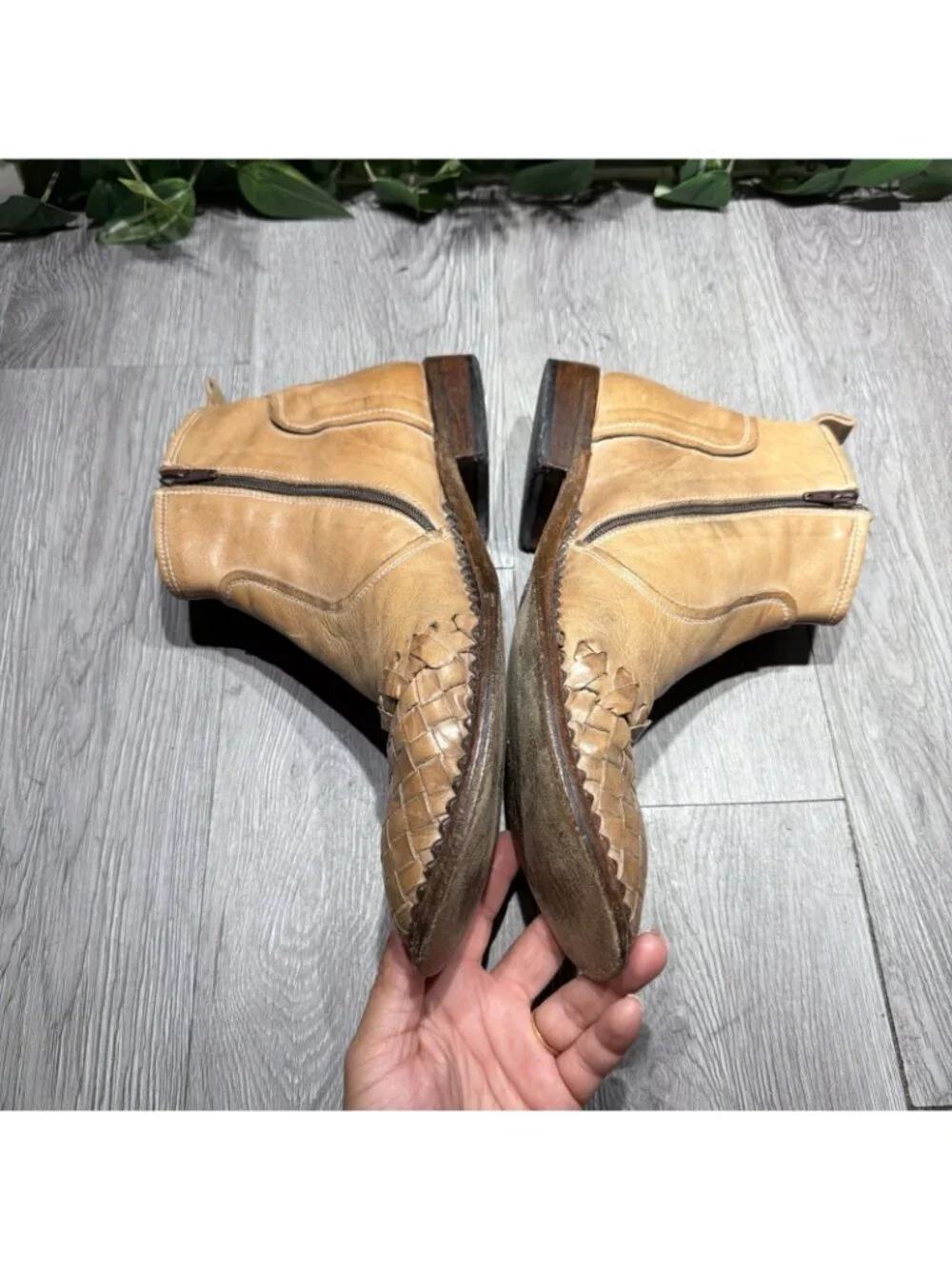 Vintage True Religion Ankle Men’s Woven Embroidery Zipper Brown Leather Sz 11.5
